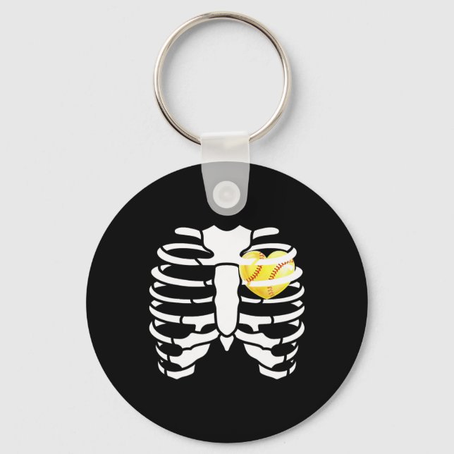 Softll Heart Inside Ribs Skeleton Halloween Costum Key Ring (Front)