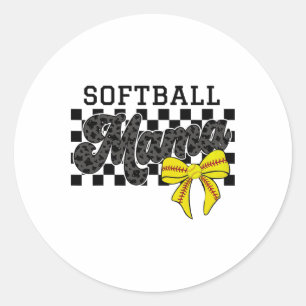Softll Mama Mum Game Day Retro Chequered Coquette Classic Round Sticker