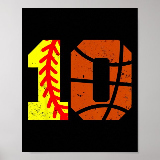 Softll Sketll Number 10 Jersey Funny 10th Birthday Poster (Front)