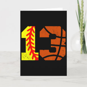 Softll Sketll Number 13 Jersey Funny 13th Birthday Card