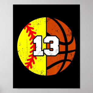 Softll Sketll Number 13 Jersey Funny 13th Birthday Poster