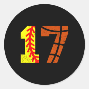 Softll Sketll Number 17 Jersey Funny 17th Birthday Classic Round Sticker