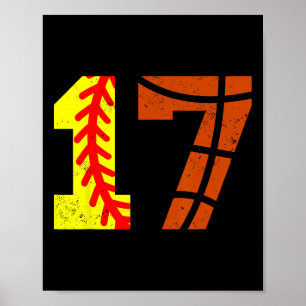 Softll Sketll Number 17 Jersey Funny 17th Birthday Poster
