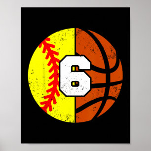 Softll Sketll Number 6 Jersey Funny 6th Birthday Poster