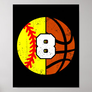 Softll Sketll Number 8 Jersey Funny 8th Birthday  Poster