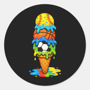 Softll Sketll Soccer Ice Cream Drip Summer Game Da Classic Round Sticker
