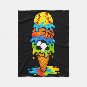 Softll Sketll Soccer Ice Cream Drip Summer Game Da Fleece Blanket