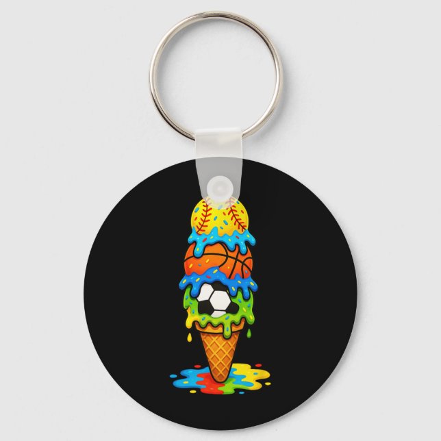 Softll Sketll Soccer Ice Cream Drip Summer Game Da Key Ring (Front)