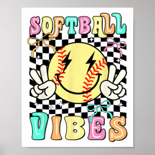 Softll Vibes Game Day Coquette Bow Smile Face Spor Poster