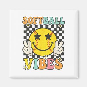 Softll Vibes Softll Smile Face Groovy Game Day Gir Magnet