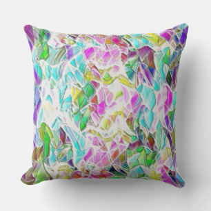 Softly coloured abstract shapes in milk stew cushion
