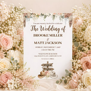 Softly Spoken Rustic Floral Wedding Invitation
