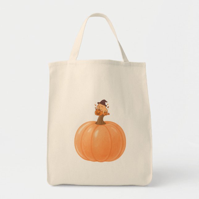 Softly Spooky Capybara Pumpkin Tote Bag (Front)