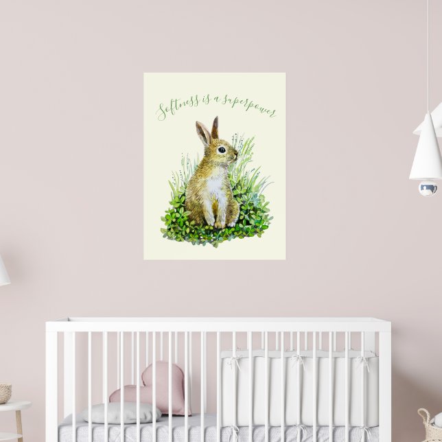 Softness Is a Superpower” – Watercolor Bunny Poster (Nursery 2)