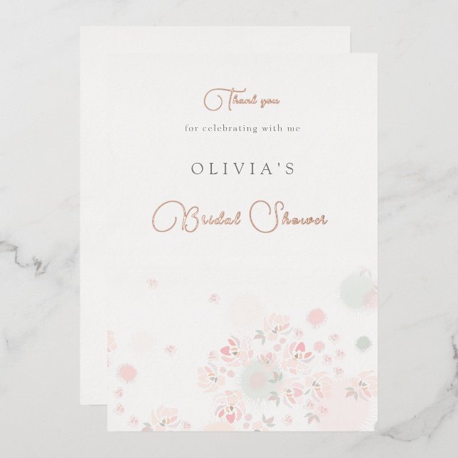 Softness Tea Roses Bridal Shower Thank You Card (Front/Back)