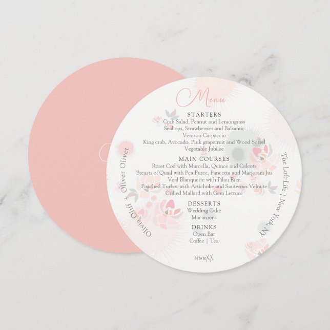 Softness Tea Roses Wedding Circle Menu (Front/Back)