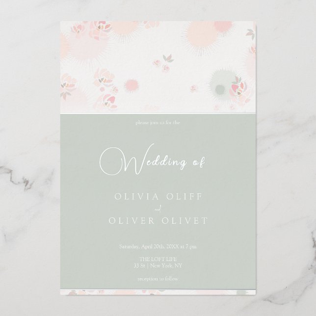 Softness Tea Roses Wedding Foil Invitation (Front)