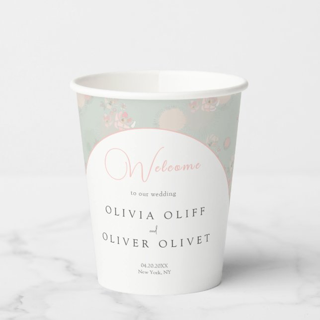 Softness Tea Roses Wedding Welcome Paper Cups (Left)