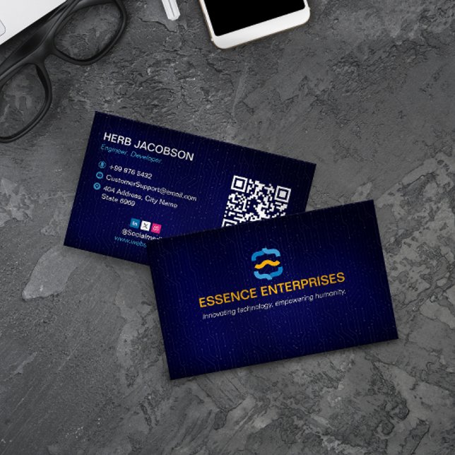 Software Developer Business | Modern Blue Barcode Business Card (Creator Uploaded)