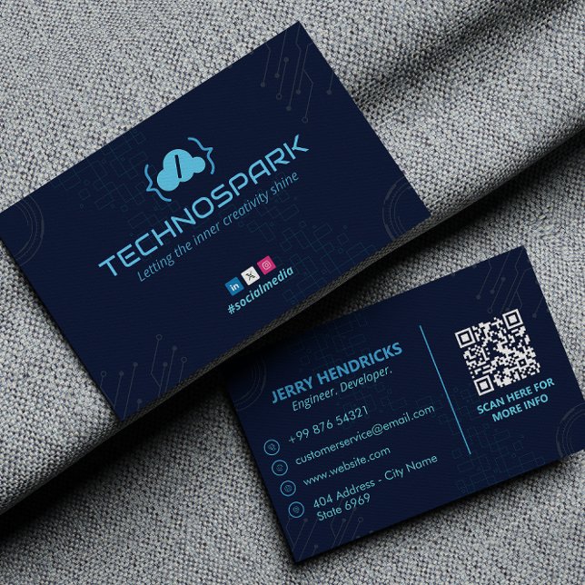 Software Developer Business | Modern Dark Blue Business Card (Creator Uploaded)