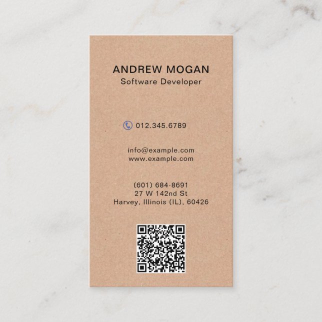 Software Developer Kraft Style Texture Business Card (Front)