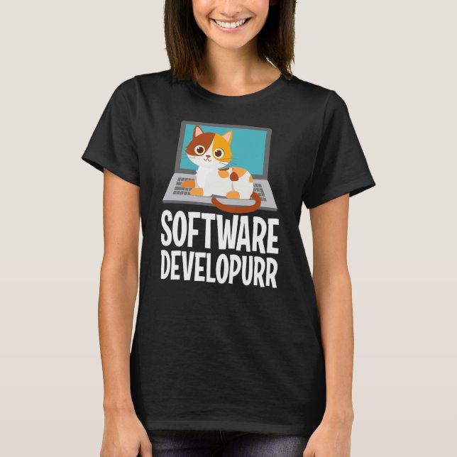 Software Developer Programming Joke Cute Cat Lapto T-Shirt (Front)