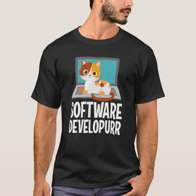 Software Developer Programming Joke Cute Cat Lapto T-Shirt (Front)