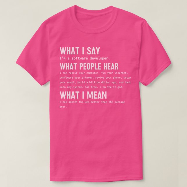 Software Developer What i say What people hear Wha T-Shirt (Design Front)