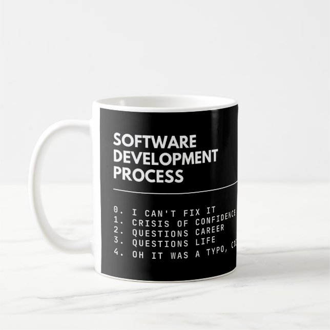 Software Development Process Funny Programmer Coffee Mug (Left)