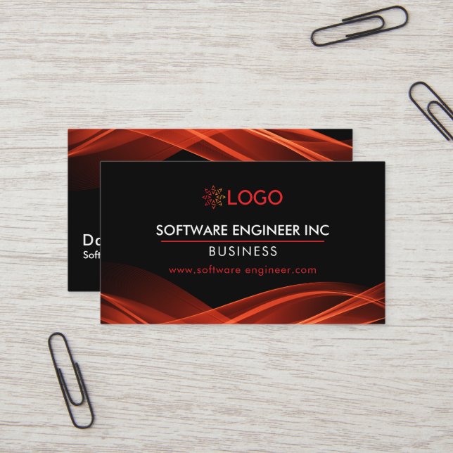 Software Engineer Business Cards Black Red Modern (Front/Back In Situ)
