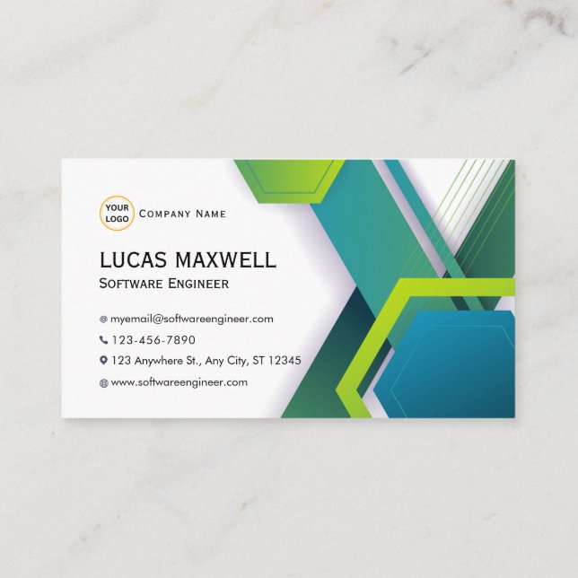 Software Engineer Business Cards Green Modern (Back)