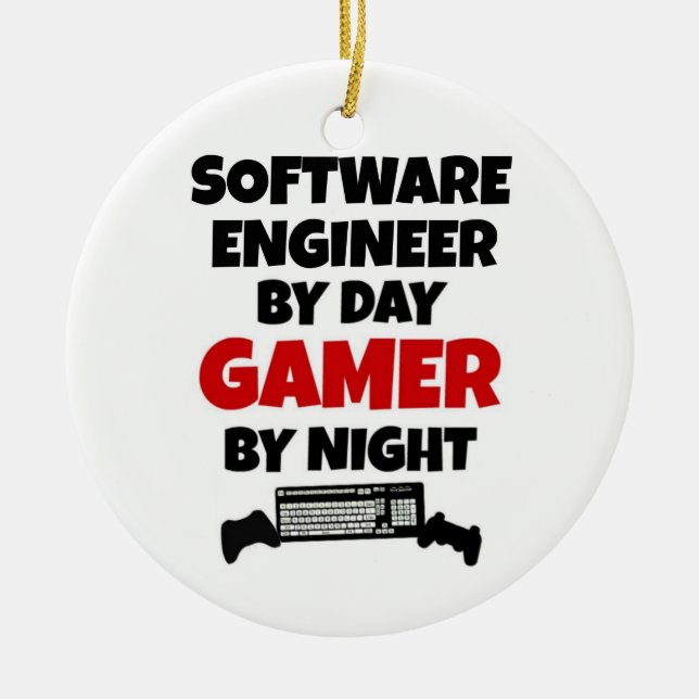 Software Engineer by Day Gamer by Night Ceramic Tree Decoration (Front)