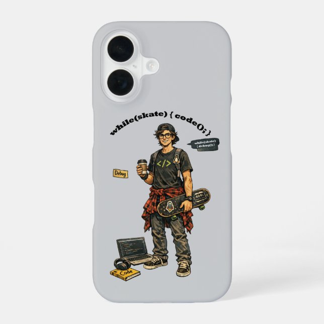 Software Engineer Coder Who Goes Skateboarding URM iPhone 16 Case (Back)