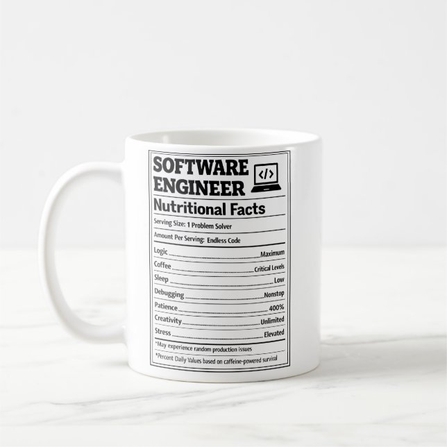 Software Engineer Nutritional Facts Funny Coding Coffee Mug (Left)