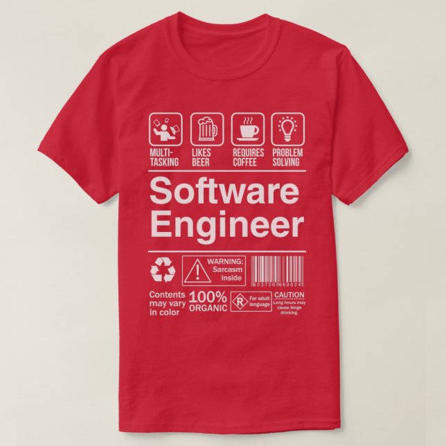 Software Engineer Product Label Funny Gift 2 T-Shirt (Design Front)