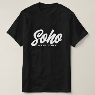 Soho New York black and white script typography T-Shirt