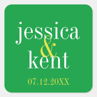 Soild green clean typography modern wedding favour square sticker