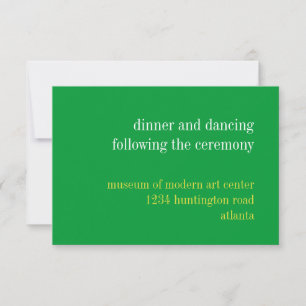 Soild green typography wedding reception enclosure invitation