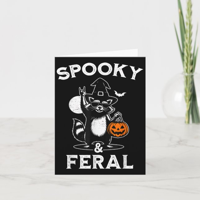 Soky And Feral Halloween Racoon Funny  Card (Front)