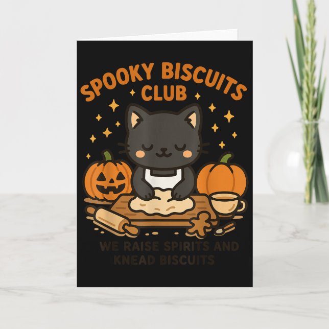 Soky Biscuits Club Cat Funny Halloween Baking Tee  Card (Front)