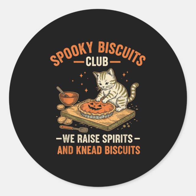 Soky Biscuits Club Funny Halloween Cat Baking  Classic Round Sticker (Front)
