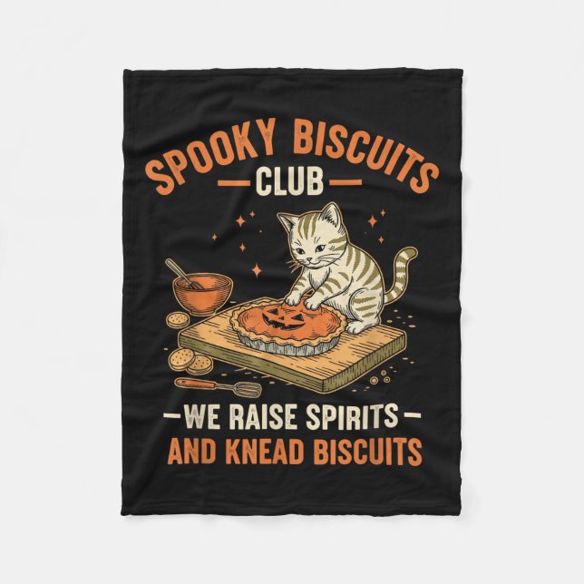 Soky Biscuits Club Funny Halloween Cat Baking  Fleece Blanket (Front)