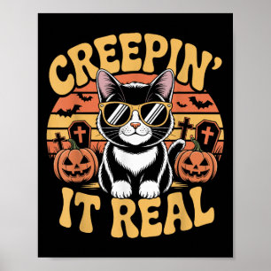 Soky Cute Creen' It Real Funny Cat Halloween Pun G Poster