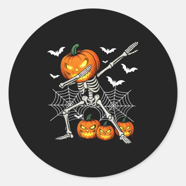 Soky Dabbing Pumpkin Head Skeleton Halloween Skele Classic Round Sticker (Front)