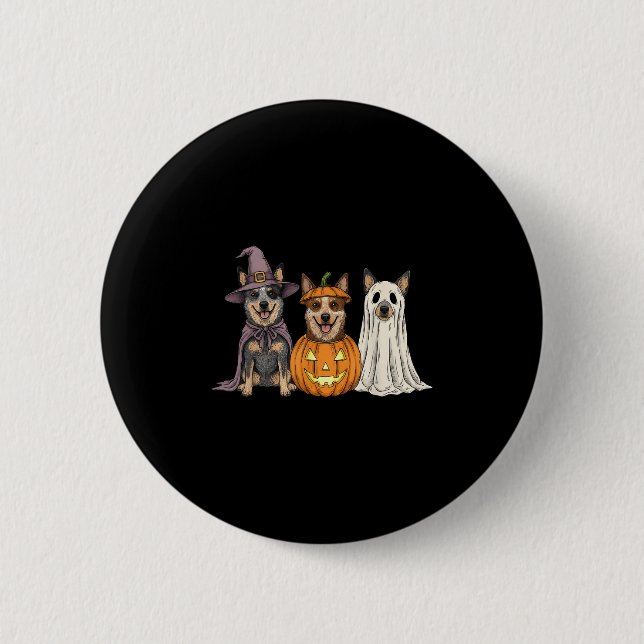 Soky Ghost Blue Heeler Pumpkin Halloween Dog Lover 6 Cm Round Badge (Front)