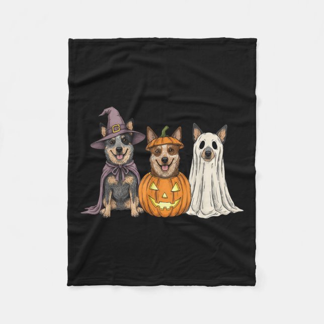 Soky Ghost Blue Heeler Pumpkin Halloween Dog Lover Fleece Blanket (Front)