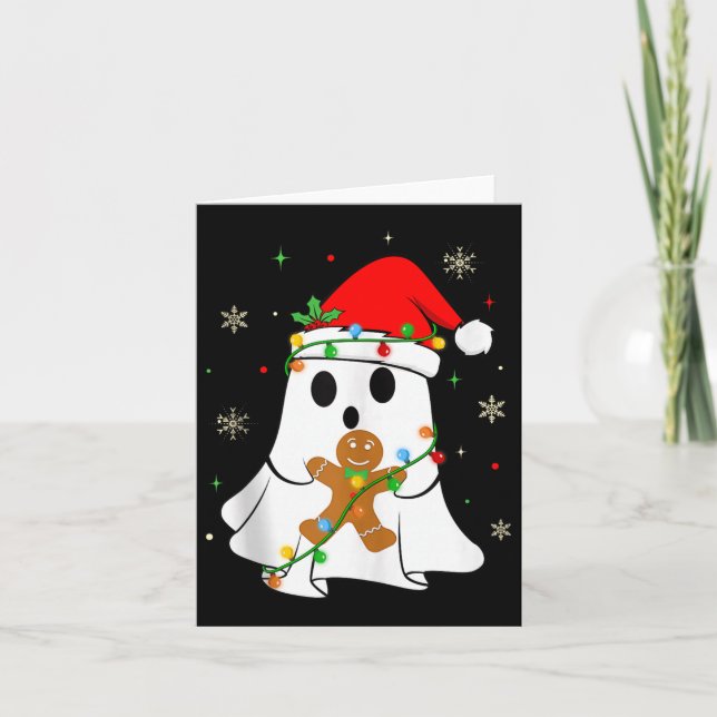Soky Ghost Christmas Lights Santa Hat Funny Boo Gh Card (Front)