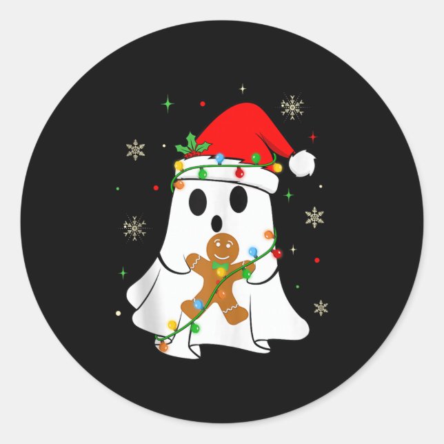 Soky Ghost Christmas Lights Santa Hat Funny Boo Gh Classic Round Sticker (Front)