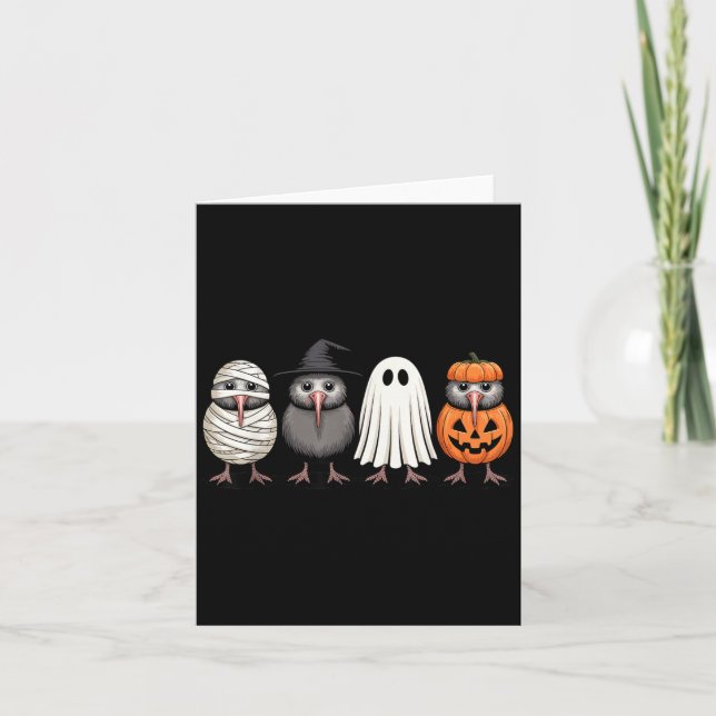 Soky Ghost Kiwi Bird Pumpkin Halloween Skeleton  Card (Front)