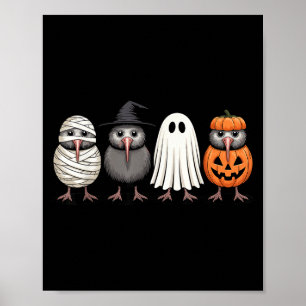 Soky Ghost Kiwi Bird Pumpkin Halloween Skeleton  Poster